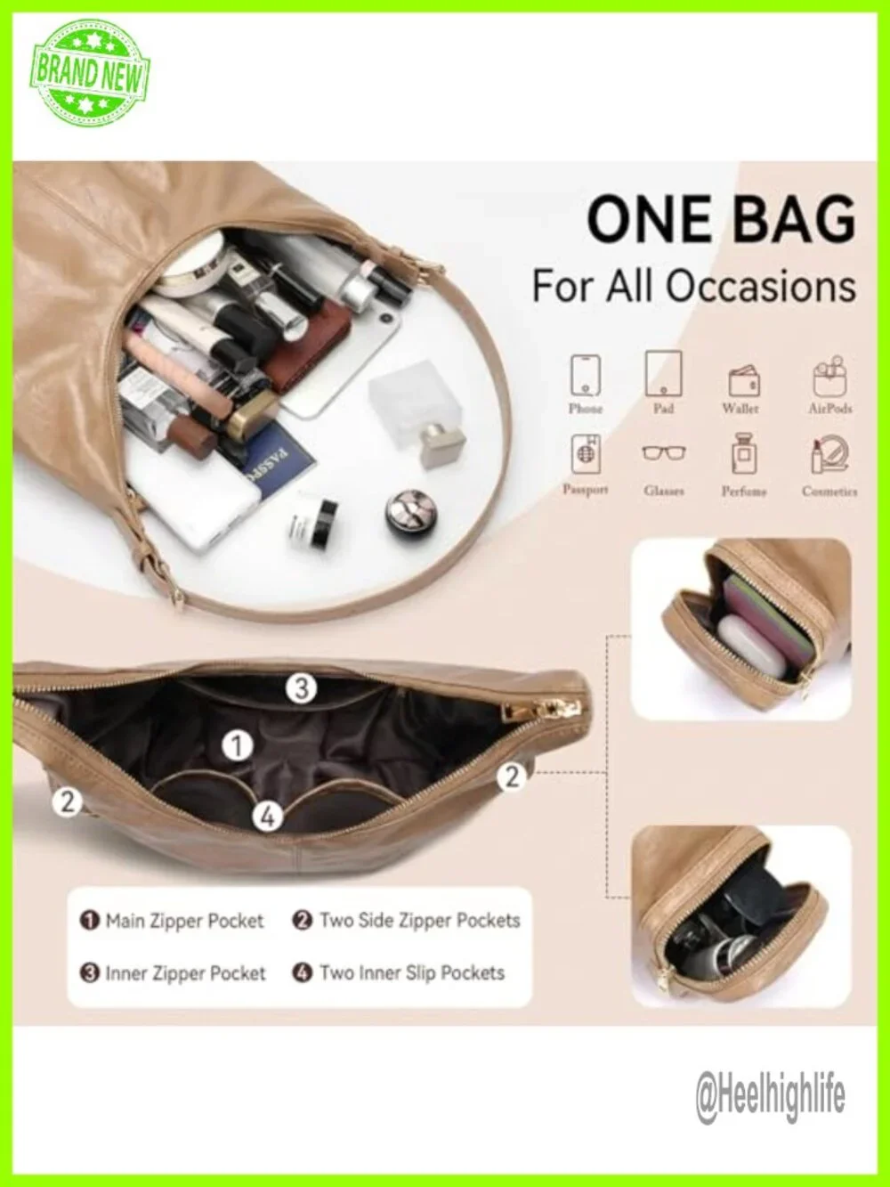 Vegan Leather Hobo Bag Crossbody Purse with Adjustable Strap